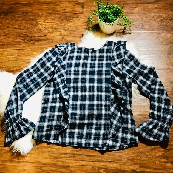 Love Notes Plaid Ruffle Flannel Blouse M - Picture 1 of 8